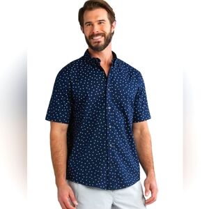 George Dark Blue Classic Fit Short Sleeve Poplin Dress Shirt Men's Size Medium